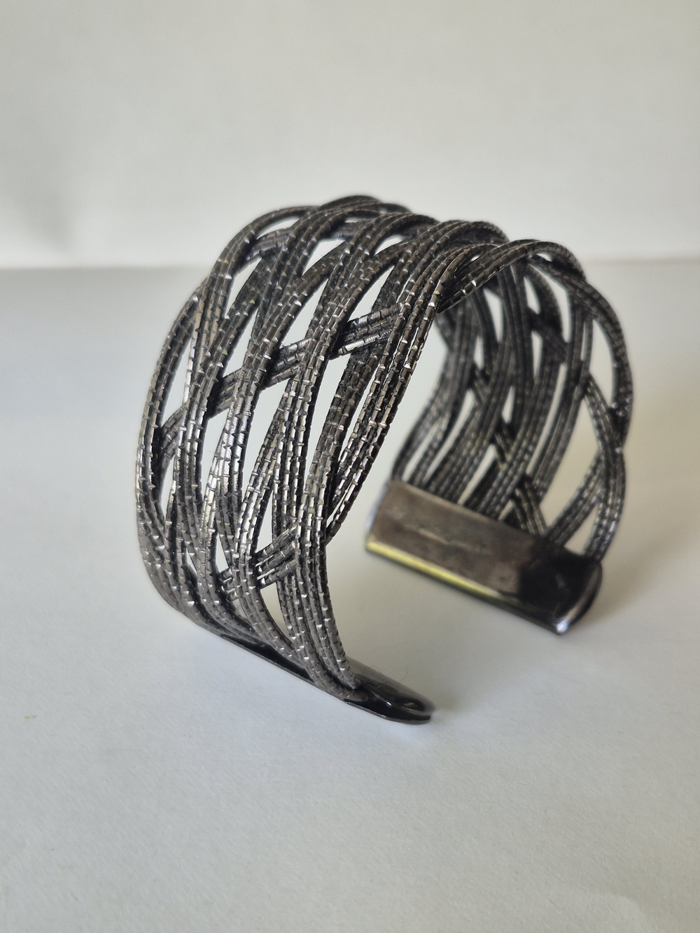 Women's Metallic Weave Cuff Bracelet - Gunmetal